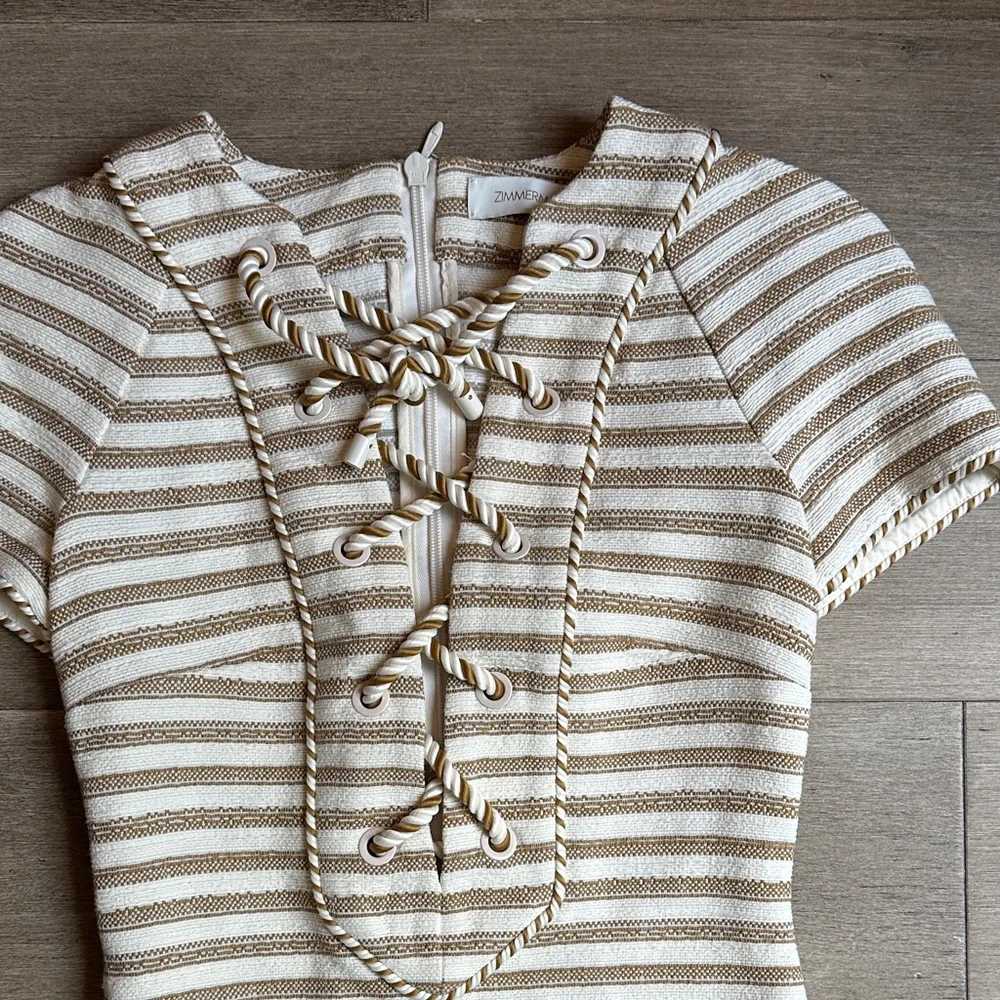 Zimmerman Lace-Up Striped Cotton-Blend Mini Dress - Picture 5 of 8